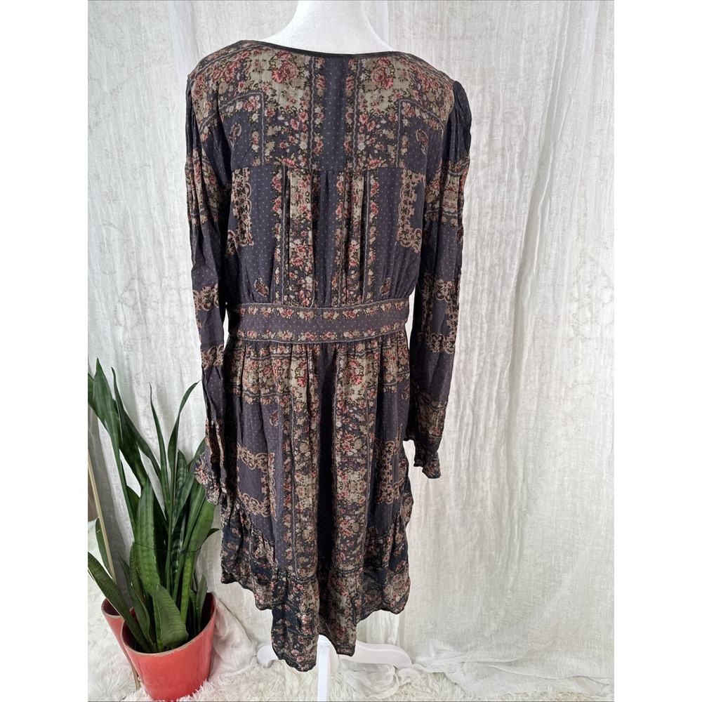 Free People Boho Cottagecore Floral Mini Dress L Prairie Peasant Festival Earthy - Picture 5 of 7